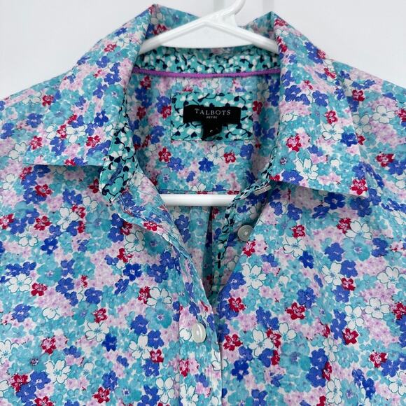 Talbots Blouse Women Petite SMALL Preppy Floral Office Career Summer Lightweight - Picture 2 of 10